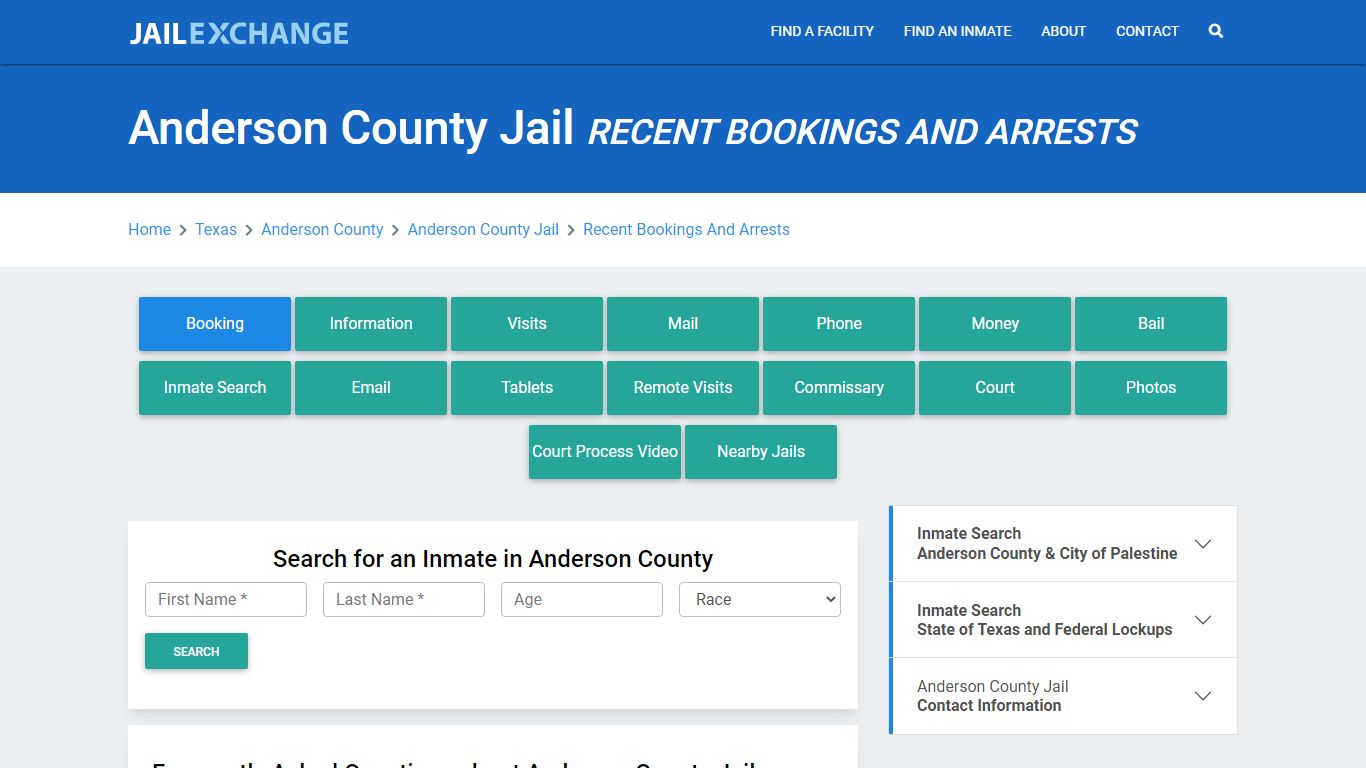 Anderson County Jail TX Recent Arrests and Bookings - Jail Exchange